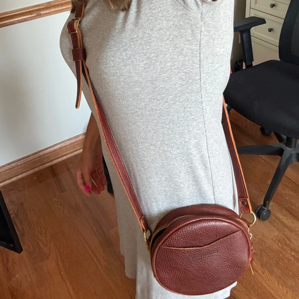 Portland Leather Round Crossbody Bag - Brown